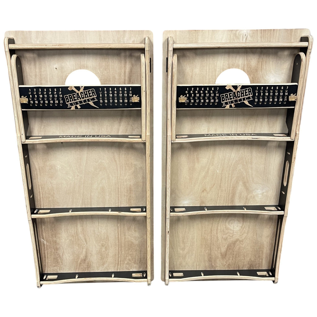 Breacher Rustics Coast Guard Cornhole Set with dual-sided scoreboard and Baltic Birch frame. Made in USA. military american flag cornhole set coast guard design wooden outdoor yard game patriotic backyard boards