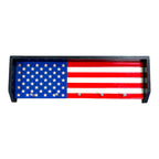 Breacher Rustics American flag key rack with black hooks, red and white stripes, and blue field with stars. patriotic key rack usa flag gift wooden wall organizer for housewarming rustic american decor key holder