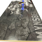 Breacher Rustics Thin Blue Line American flag cornhole set with smoke effect and distressed texture. Customizable. personalized thin blue line cornhole set logo and name custom wooden boards law enforcement patriotic outdoor game set