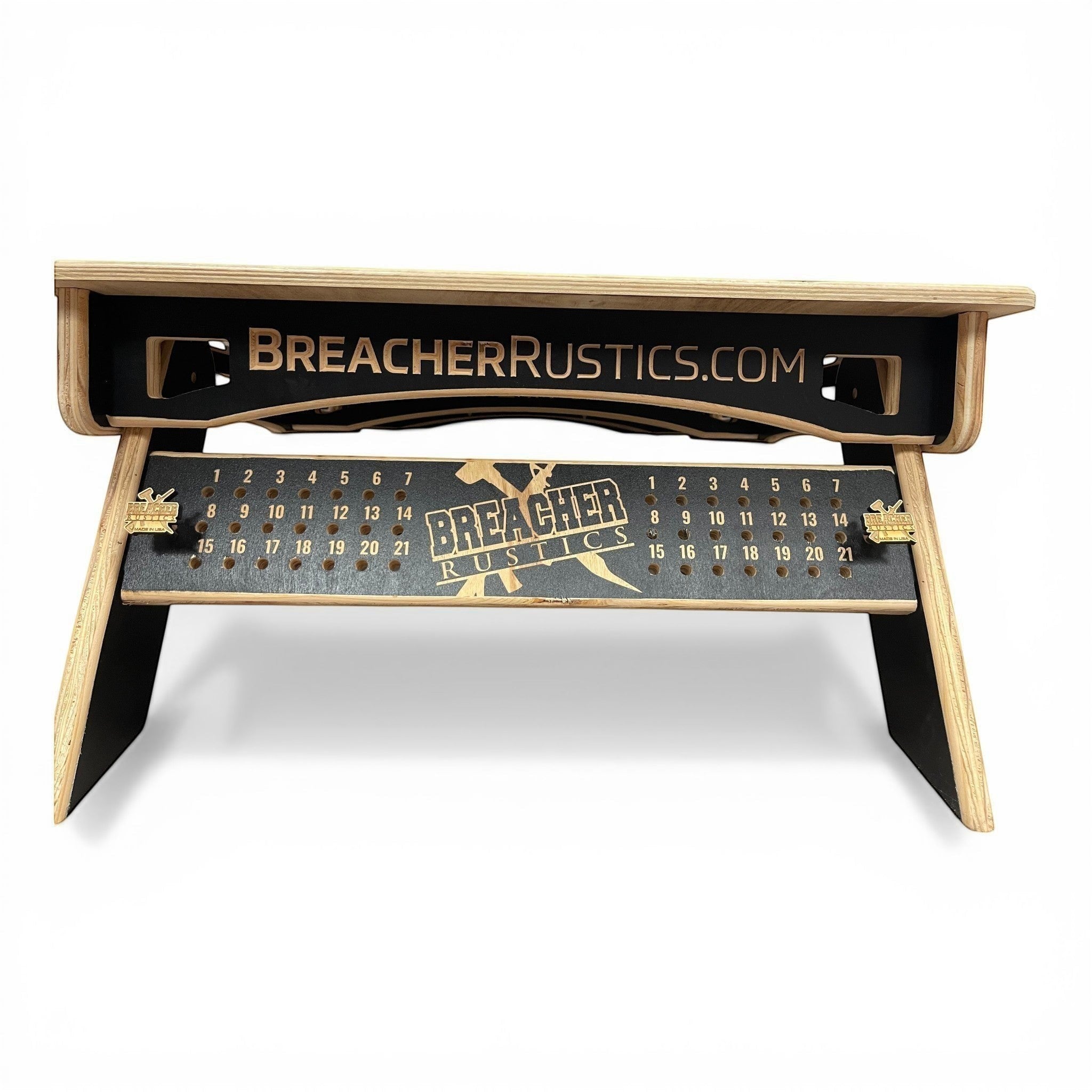 Breacher Rustics customisable cornhole set with scoreboard and logo. Made from Baltic Birch wood. smoke usa flag cornhole set with custom logo handmade wooden patriotic backyard bean bag toss game usa themed boards
