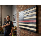 patriotic wooden american flag with thin red line handmade usa firefighter tribute