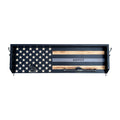 Breacher Rustics Thin Silver Line American flag wooden gear rack with hooks and pipe bar, personalized with custom name. thin silver line flag gear rack wall mounted wooden correctional officer tribute organizer patriotic decor usa made corrections officer police officer sheriff gear rack