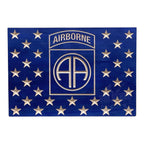 Breacher Rustics blue wooden concealment box with carved stars and Airborne 82nd Division logo custom logo. Features RFID lock and customizable Kaizen foam. custom logo concealment box airborne design wooden hidden storage RFID locking box personalized military unit engraving