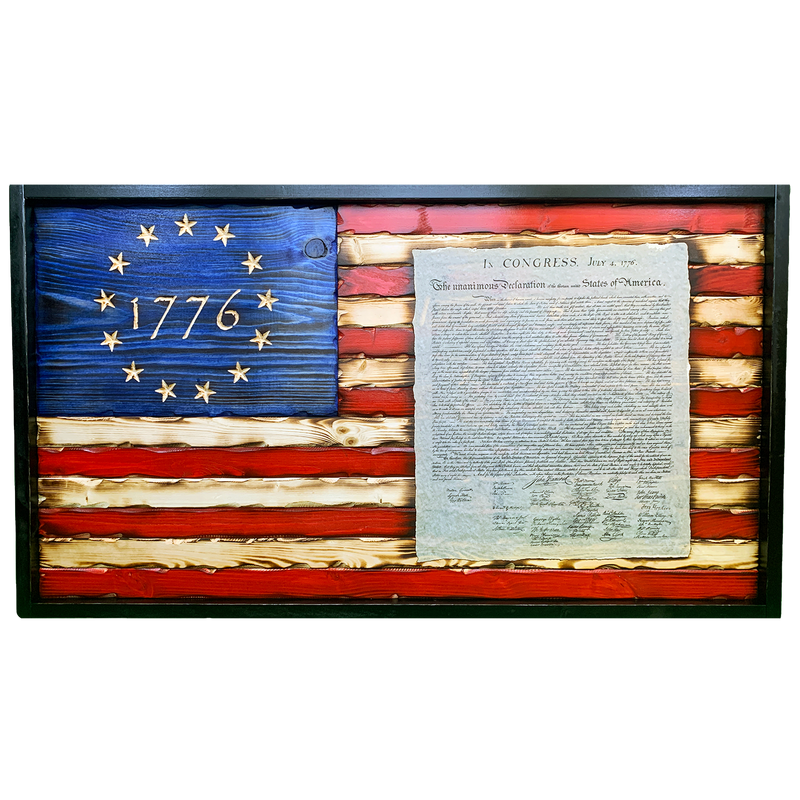 Battle Worn 1776 Declaration of Independence Carved Wood Flag