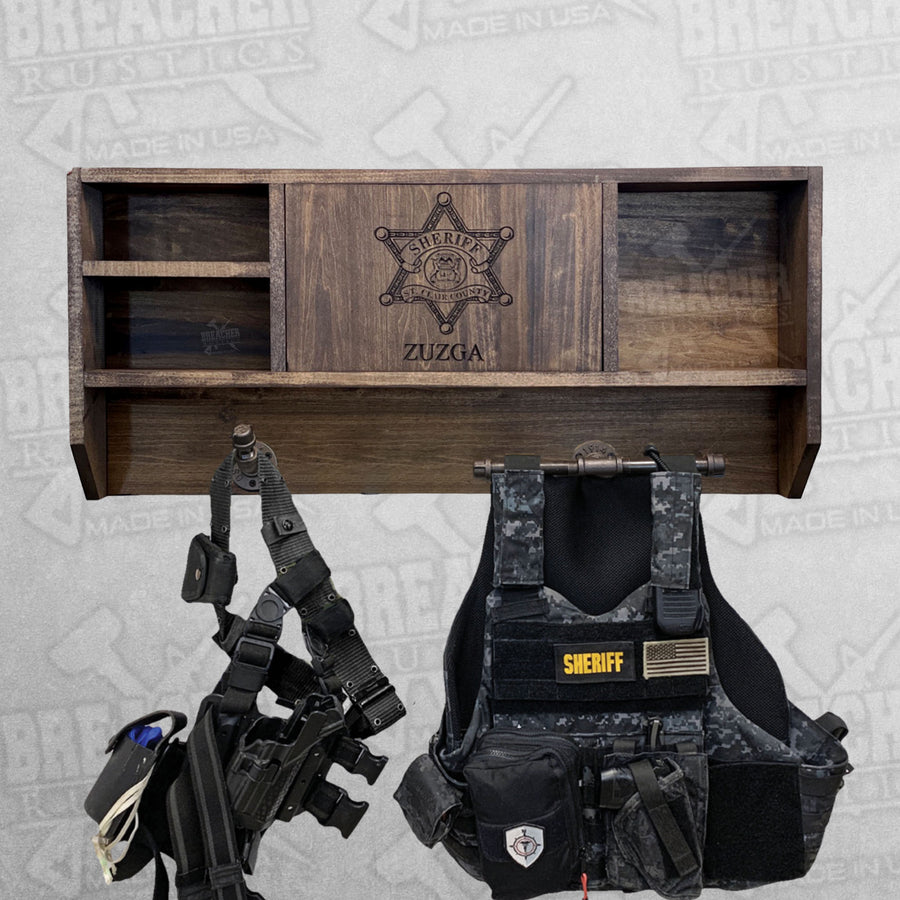 LEO / Military Concealment Shelf Gear Rack (STAINED) – Breacher Rustics-  Stand For Something ™