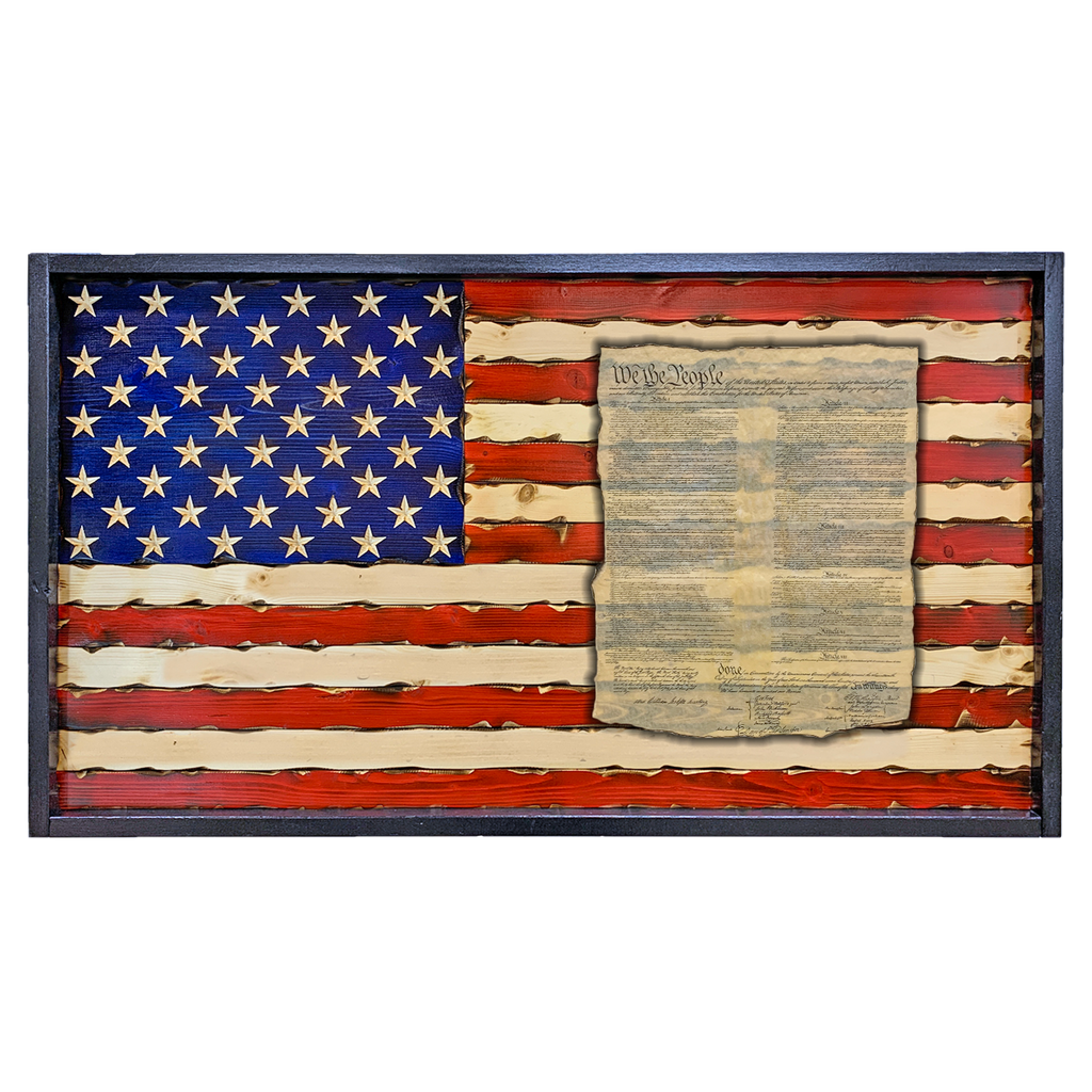 Battle Worn US Constitution Carved Wood Flag
