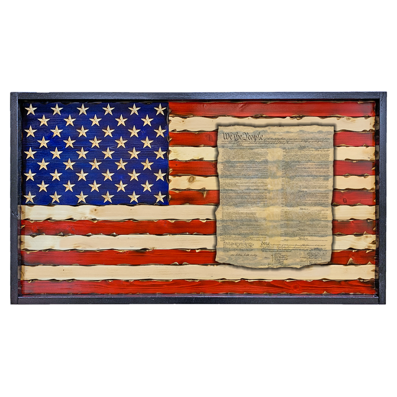 Battle Worn US Constitution Carved Wood Flag
