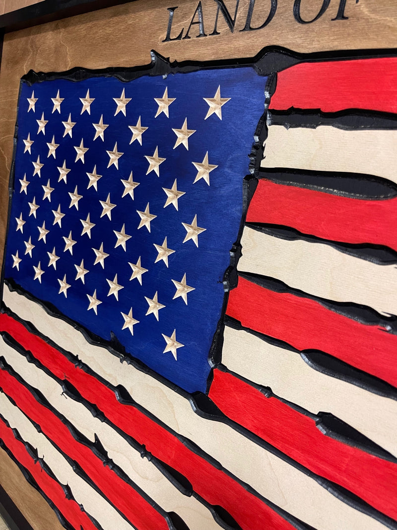 Land Of The Free, Home Of The Brave Wood Flag