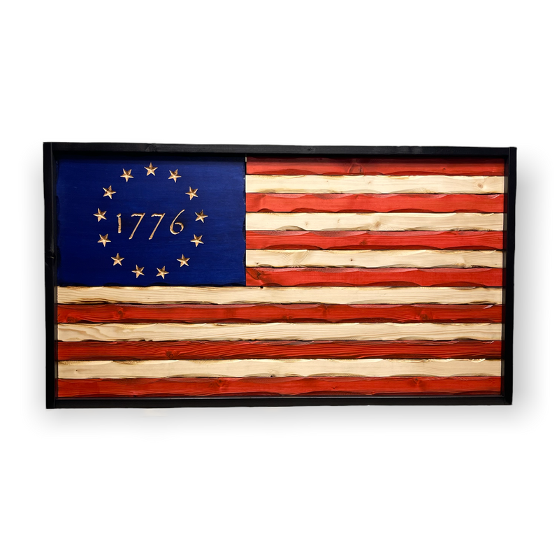Battle Worn Betsy Ross 1776 Carved Wood Flag