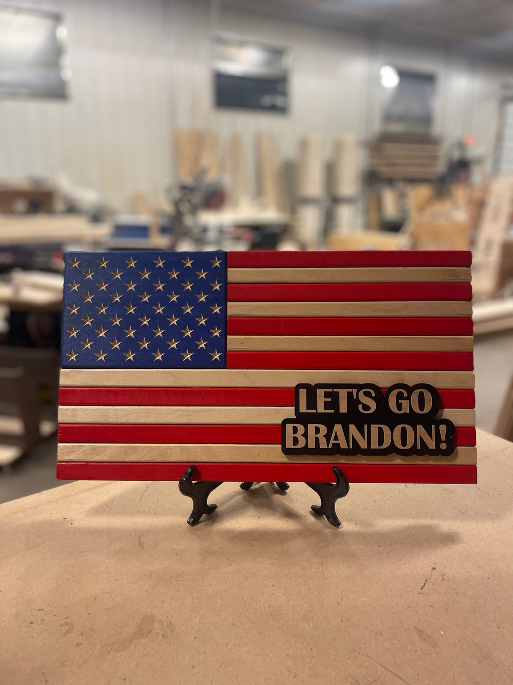 Let’s Go Brandon Desktop Wood Flag