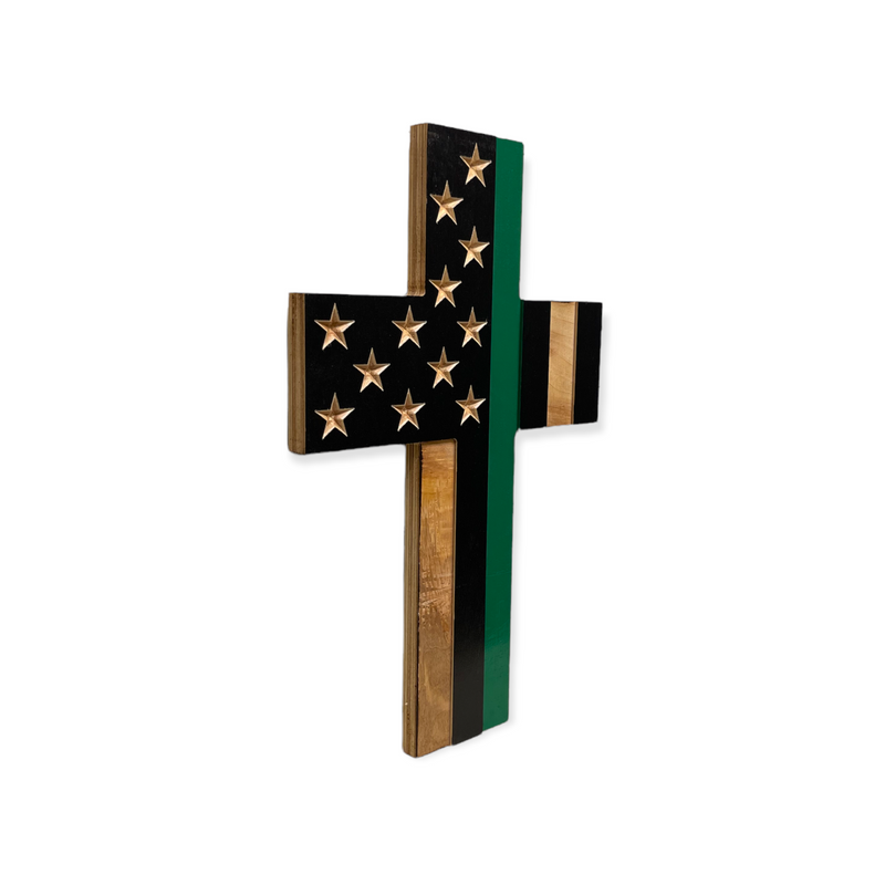 Thin Green Line Wooden Cross (Choose Other Color)