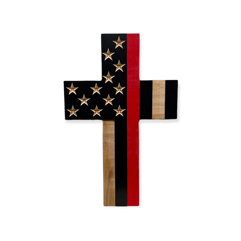 Thin Red Line Wooden Cross (Choose Other Color)