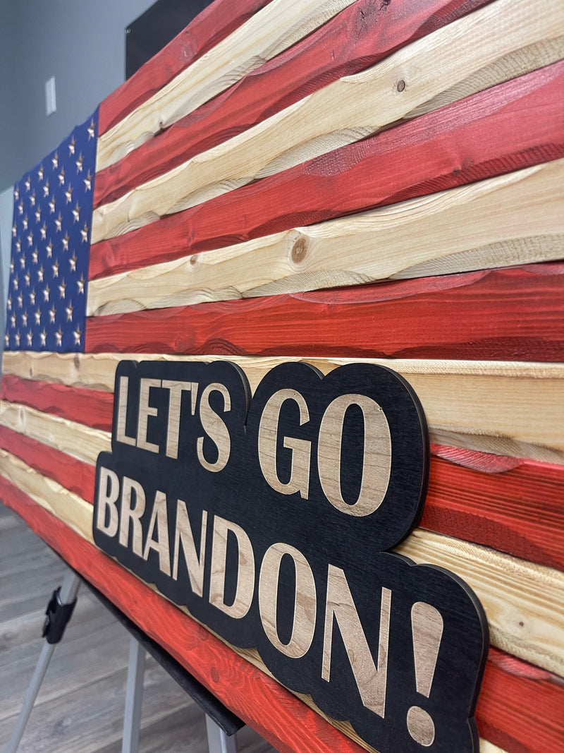 Let’s Go Brandon Battle Worn USA Wood Flag