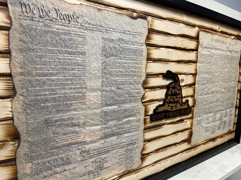 Battle Worn Declaration / Constitution Carved Wood Flag