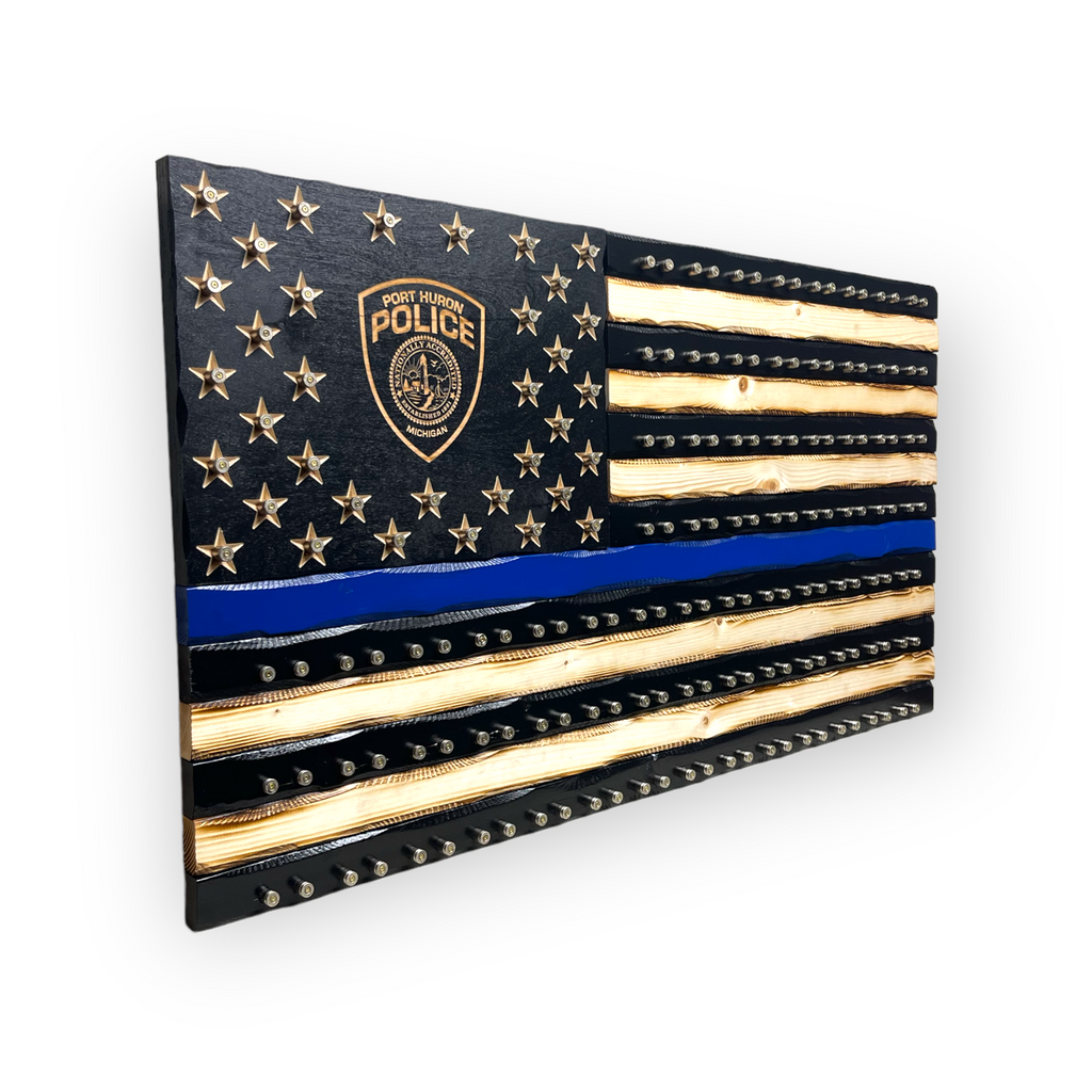 Thin Blue Line 9mm Casing Challenge Coin Flag (Select Color Line)