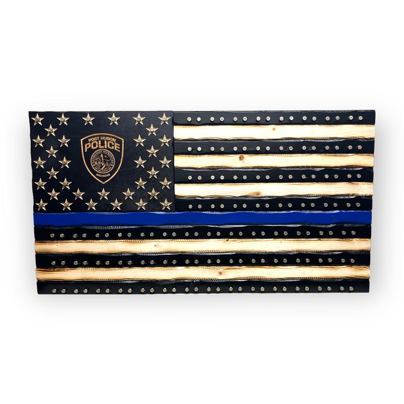 Thin Blue Line 9mm Casing Challenge Coin Flag (Select Color Line)