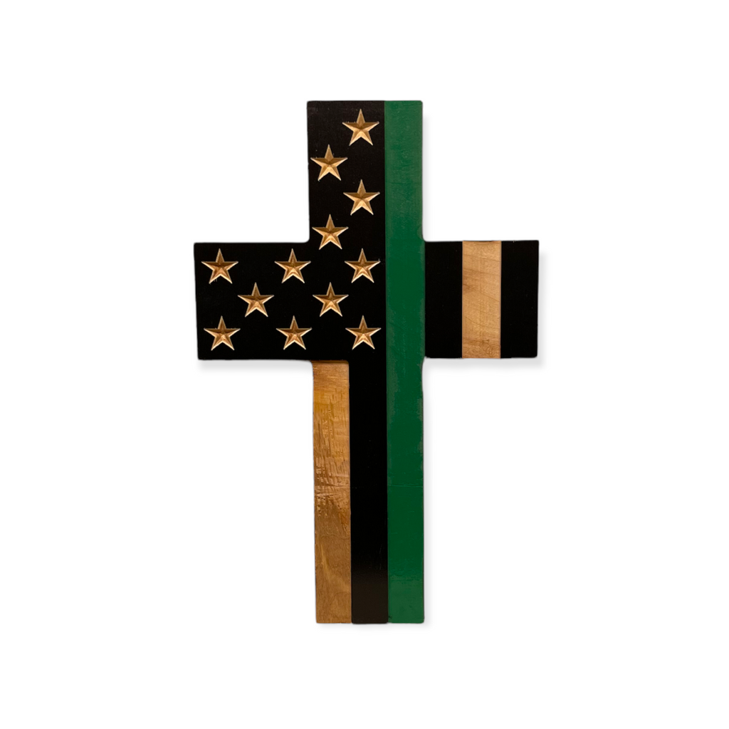 Thin Green Line Wooden Cross (Choose Other Color)