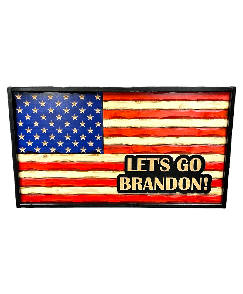 Let’s Go Brandon Battle Worn USA Wood Flag