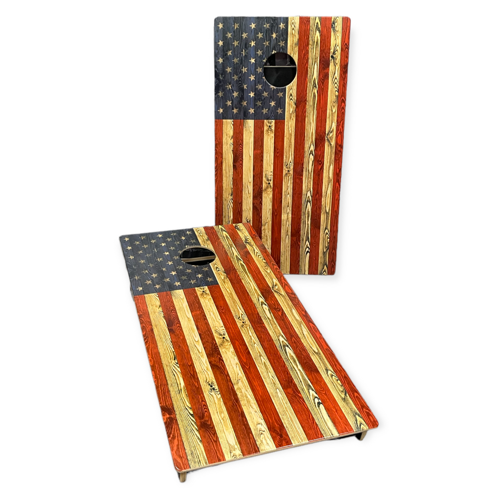 Rustic American Flag Cornhole Set